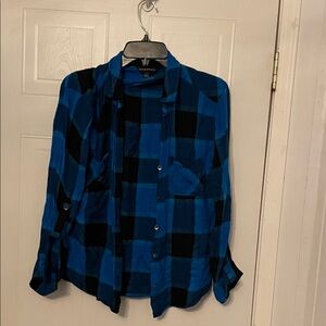 Rock & Republic Blue and Black Plaid Blouse
